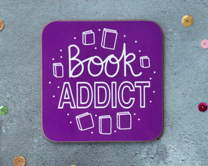 Book Addict Coaster Purple Background Gifting Moon