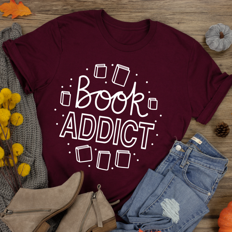 Book Addict Maroon Adult T-Shirt Gifting Moon