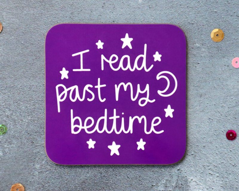 I Read Past My Bedtime Coaster Purple Background Gifting Moon