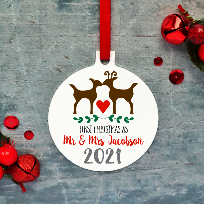 Mr & Mrs Reindeer Christmas Ornament 2021 Gifting Moon