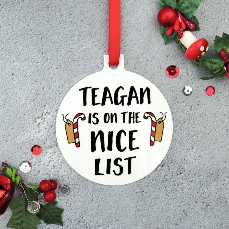 Personalised 'On The Nice List' Christmas Ornament Gifting Moon