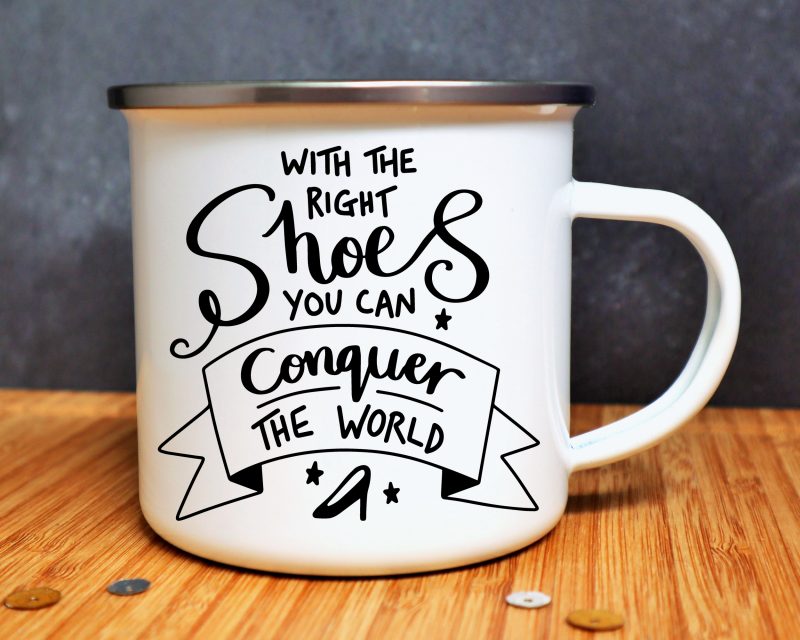 With The Right Shoes Enamel Mug Gifting Moon