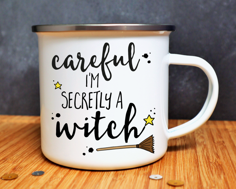 Careful I'm Secretly A Witch Enamel Mug Gifting Moon