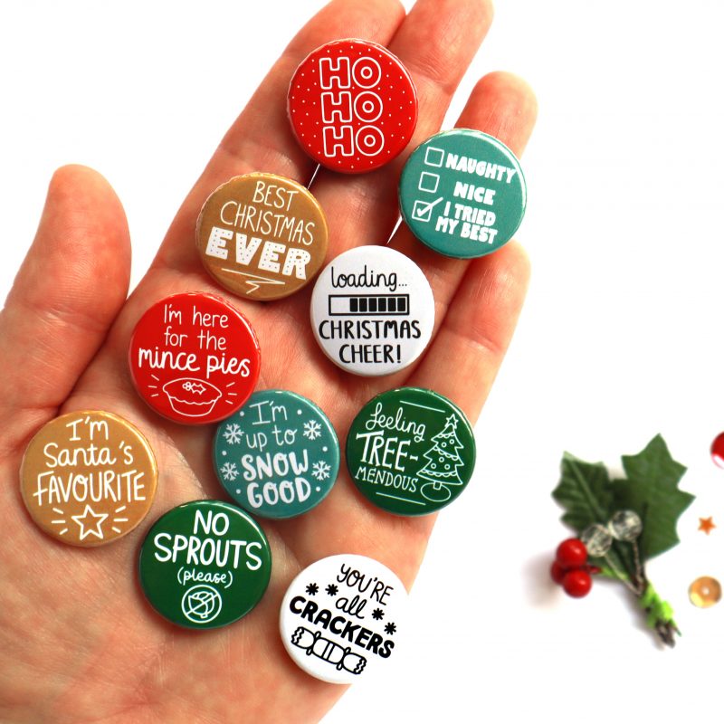 Christmas Badges Traditional Colours On Hand Gifting Moon